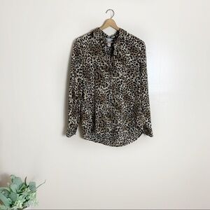 [H&M] Size: 4 Brown & Black Leopard Animal Print Long Sleeve Button Down Top